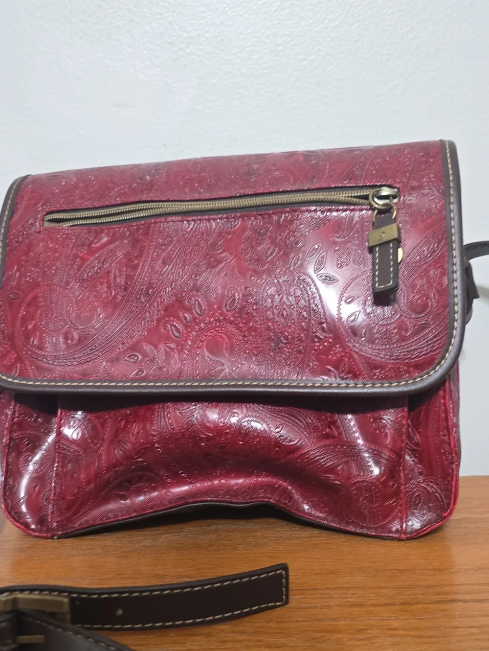 Red Embossed Floral Crossbody Bag